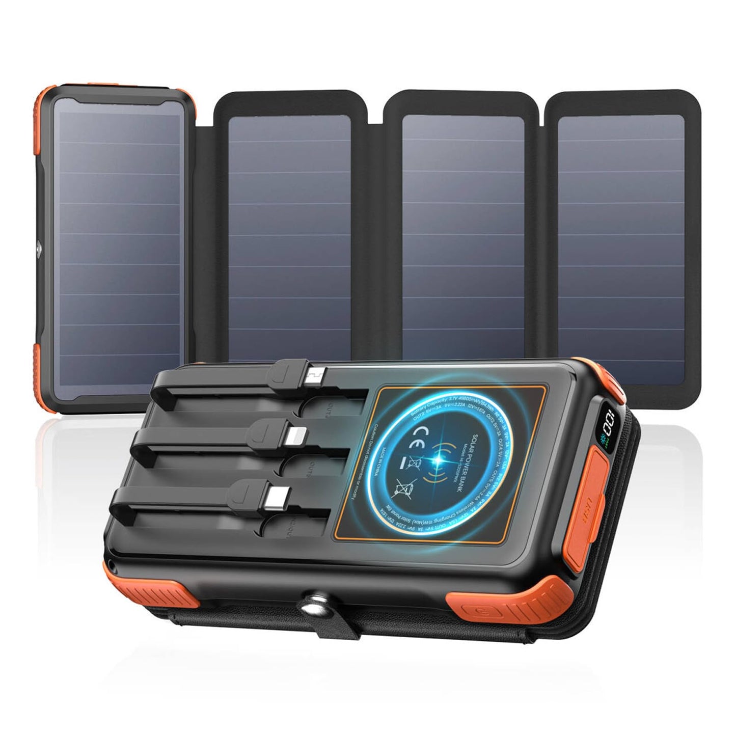 Solar PowerBank Wireless mit Schnellladefunktion, Orange