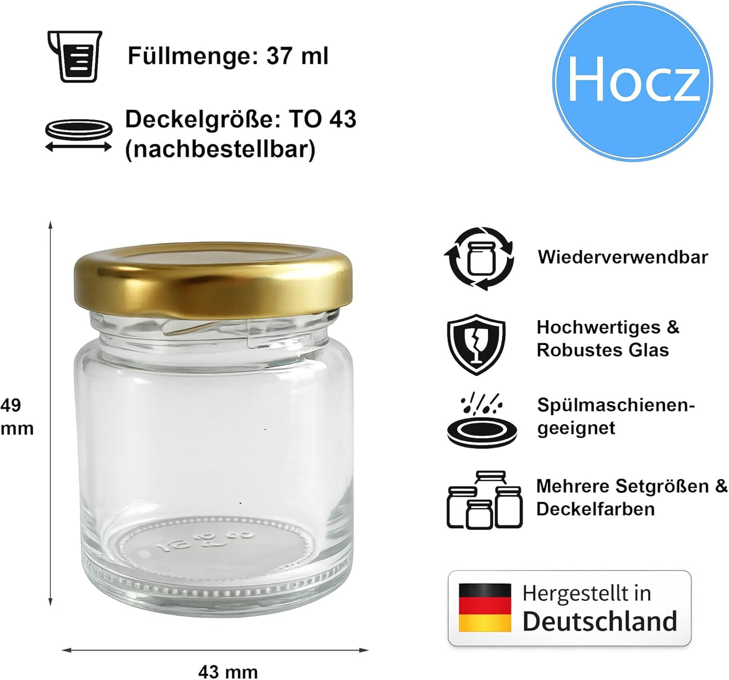 Mini Marmeladengläser, Gold 37 ml 12