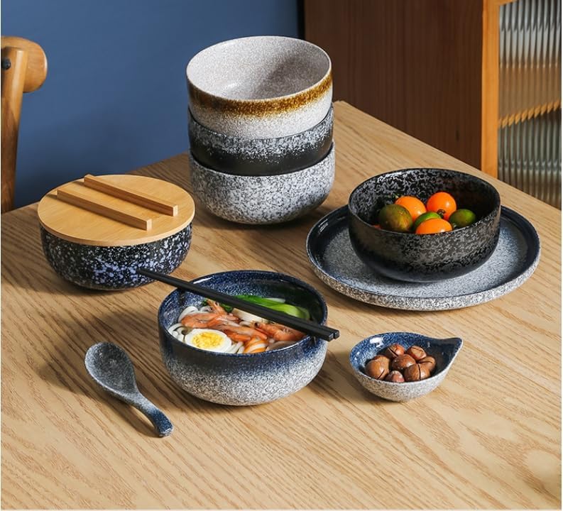 Keramik Ramen-Schüssel-Set mit Löffel & Stäbchen, Smaragdgrün