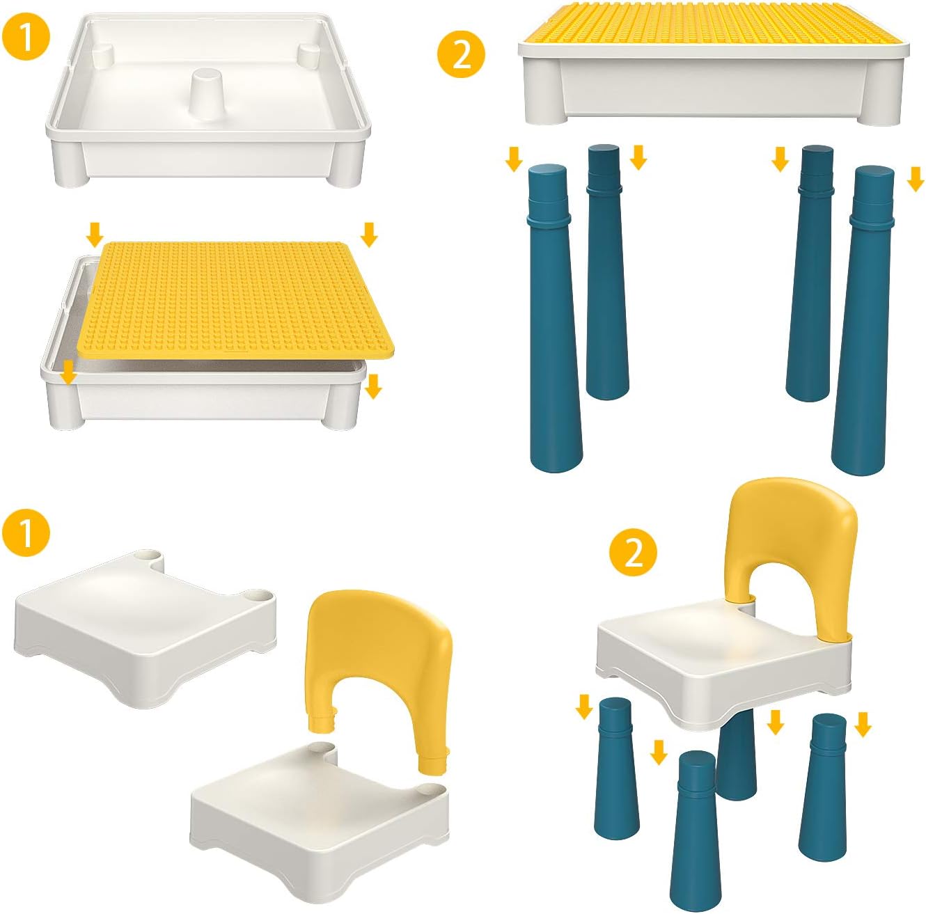 5-in-1 Kindertisch mit Stuhl und 130 Bausteinen, Macaron