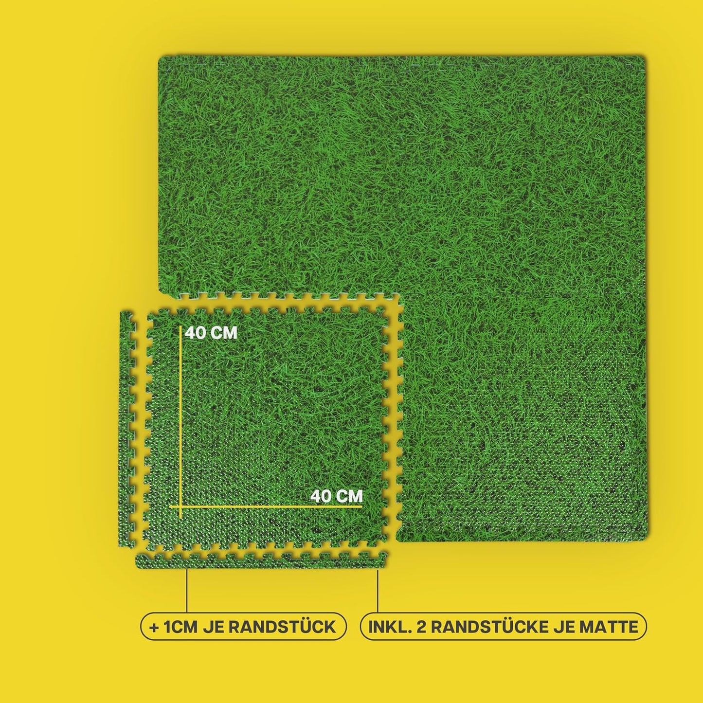 Bodenschutzmatte Puzzle mit Gras Print, 40x40x1cm (18er Pack)