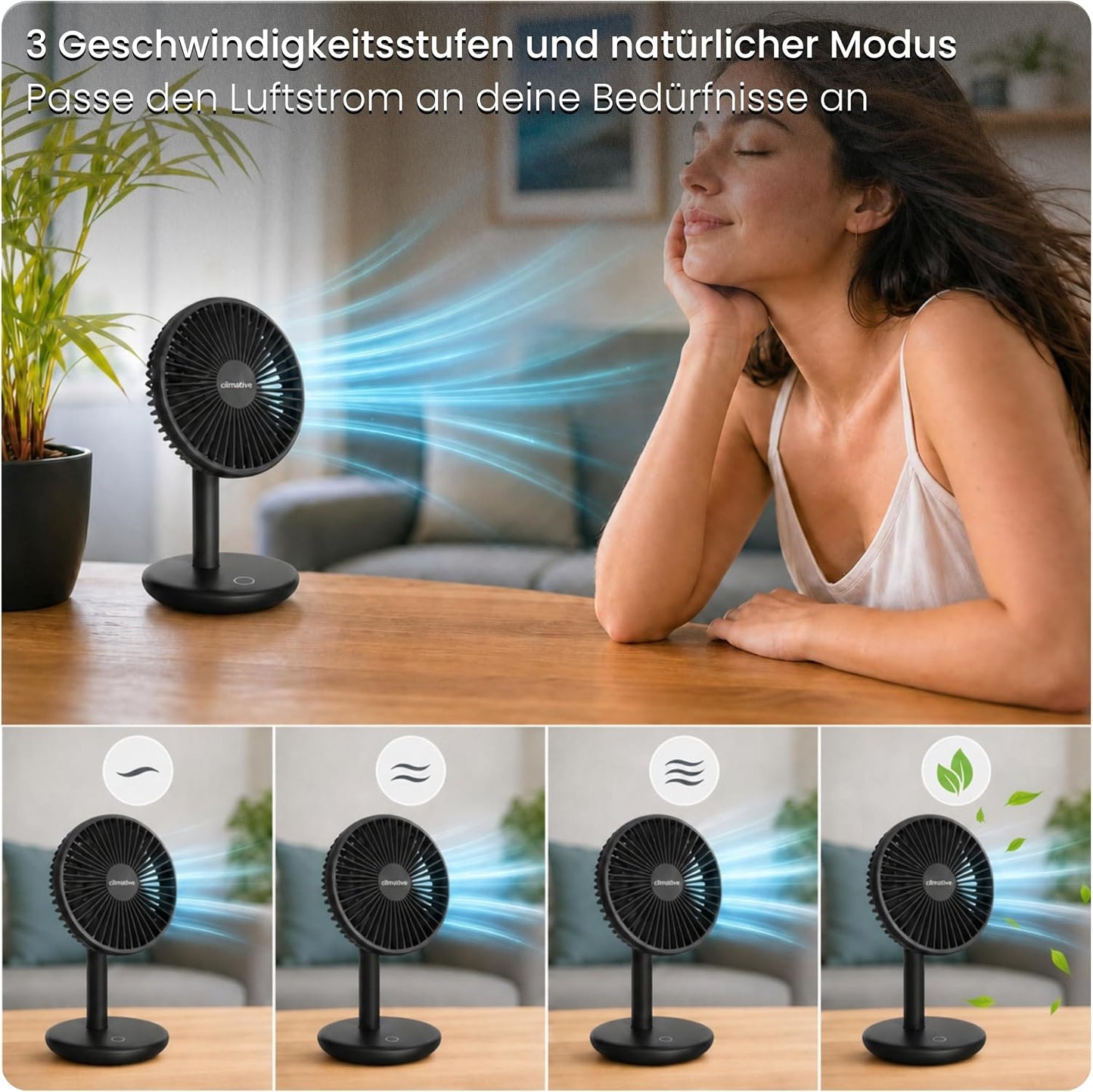 Leiser Tischventilator, Schwarz