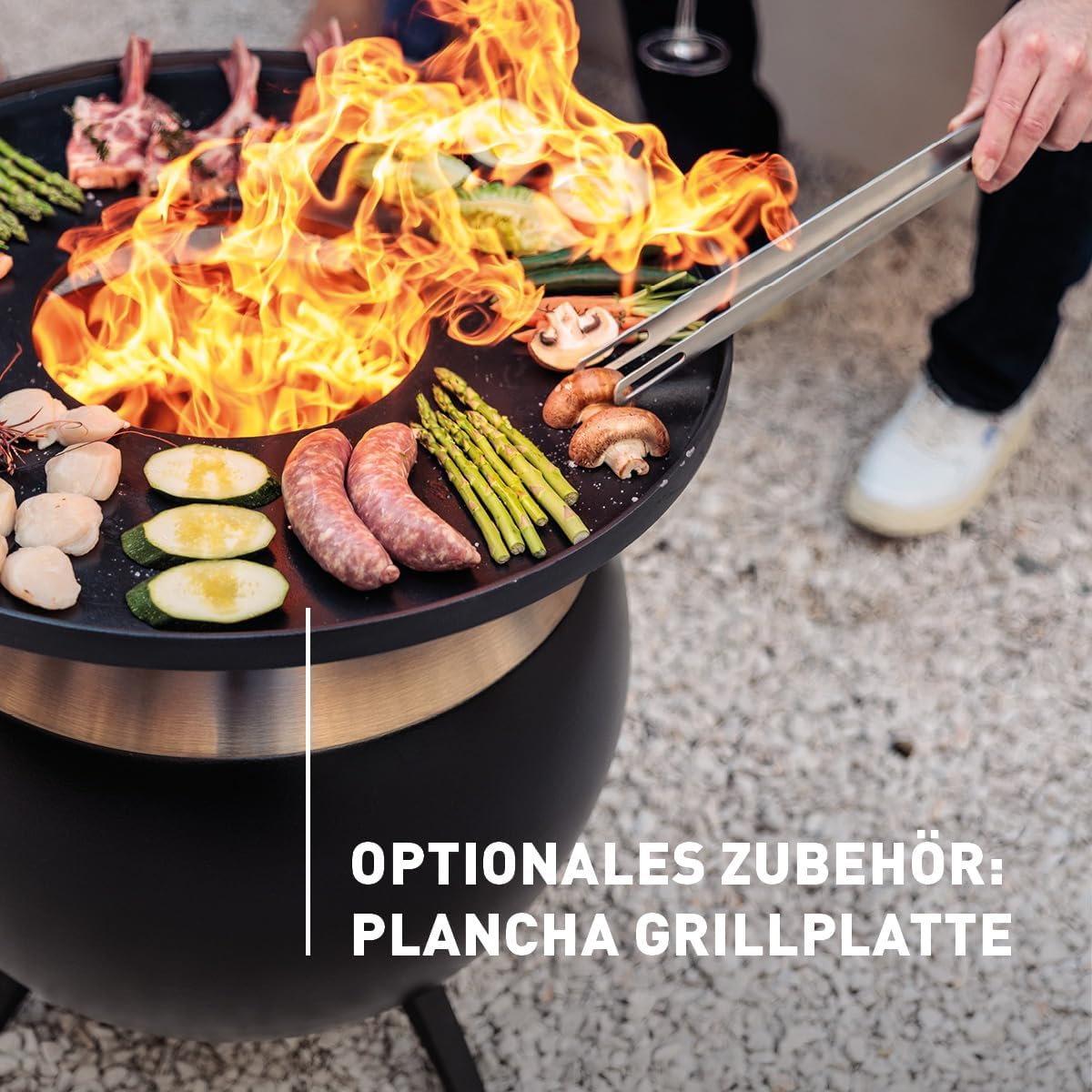 Rauchfreie Feuerschale mit Holzvergaser-Technologie, 55 silber mit niedrigem Fuss