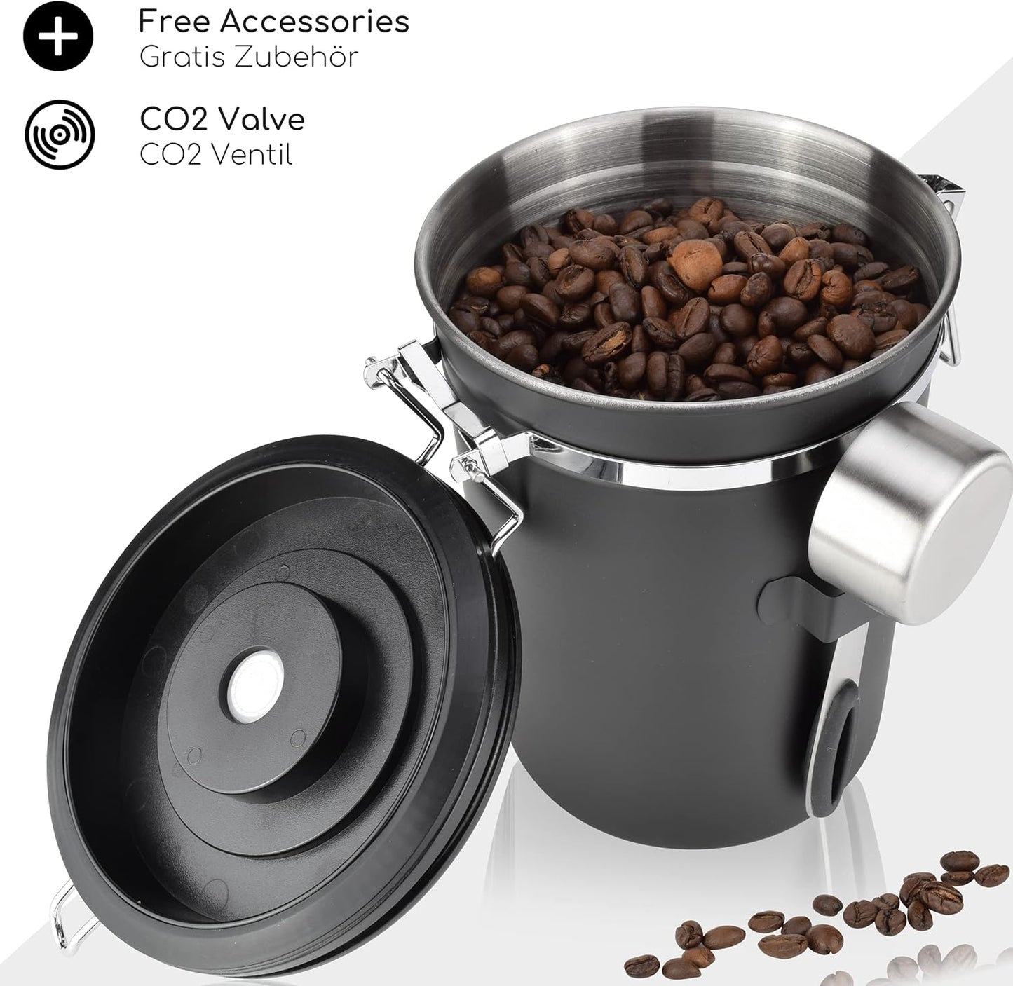Kaffeedose mit Kaffeelöffel, Schwarz 700g (1800ml)