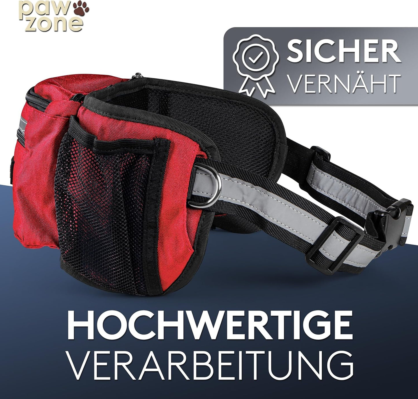 Leckerlibeutel mit Reflektorband & Zusatzgurt, Feuerrot