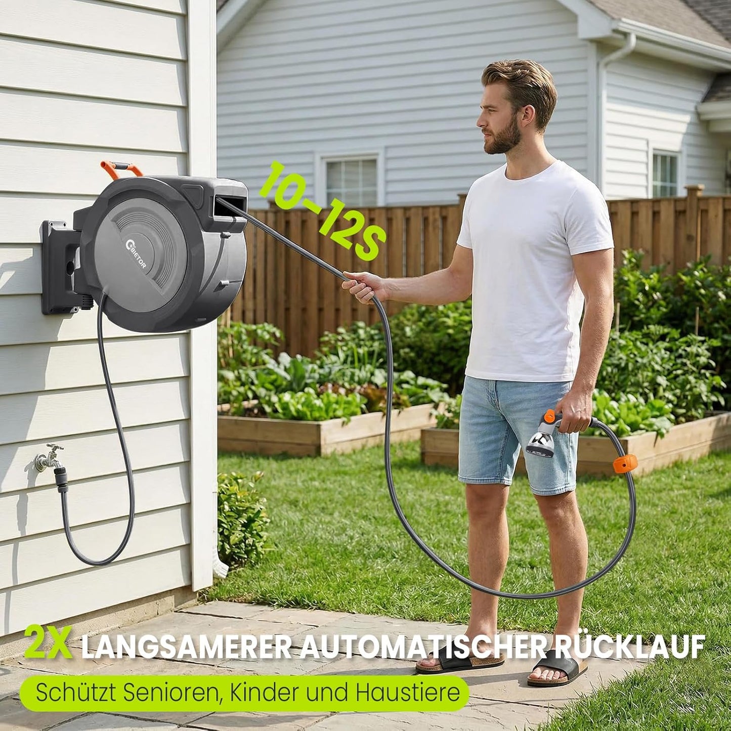 Schlauchtrommel mit Brause, Schwarz & Grau 45M