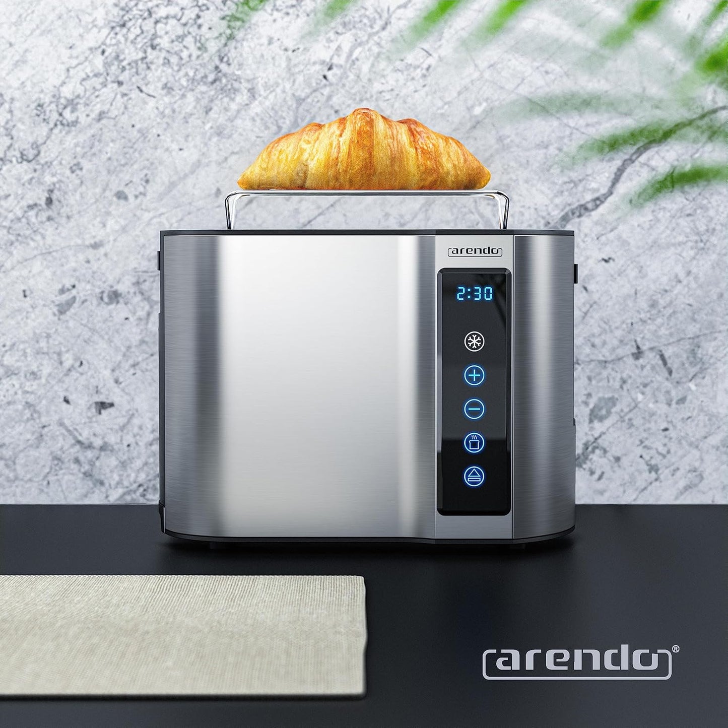 Touch Toaster mit Brötchenaufsatz und Display, B: Silber