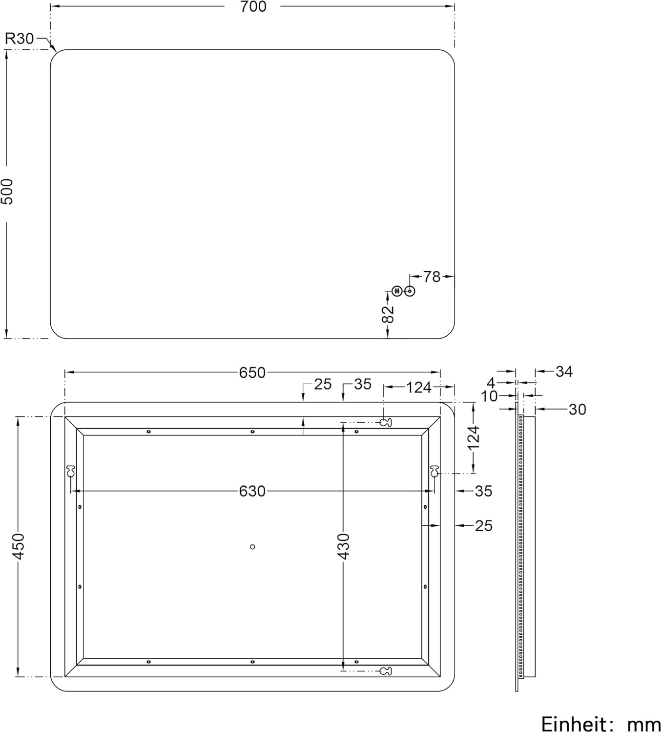 LED Badspiegel mit Touch, 70L x 50B cm Weiß