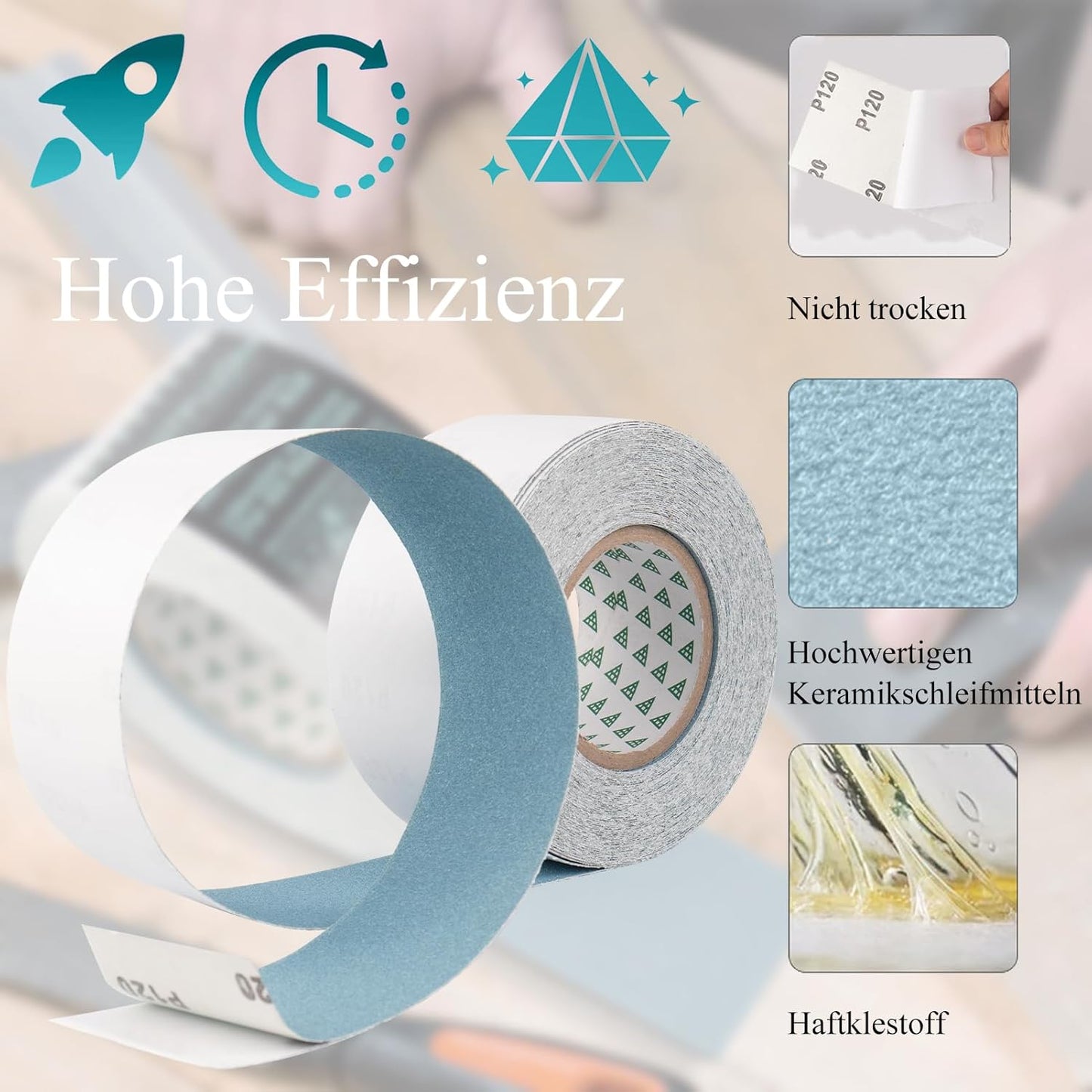 Selbstklebende Schleifpapierrolle 60 Grit für Holz & Auto, 60 Grit