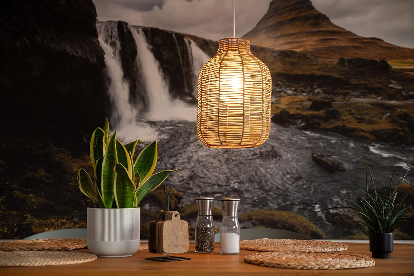 Boho Lampenschirm für E27-Pendelleuchten, 35cm Natur