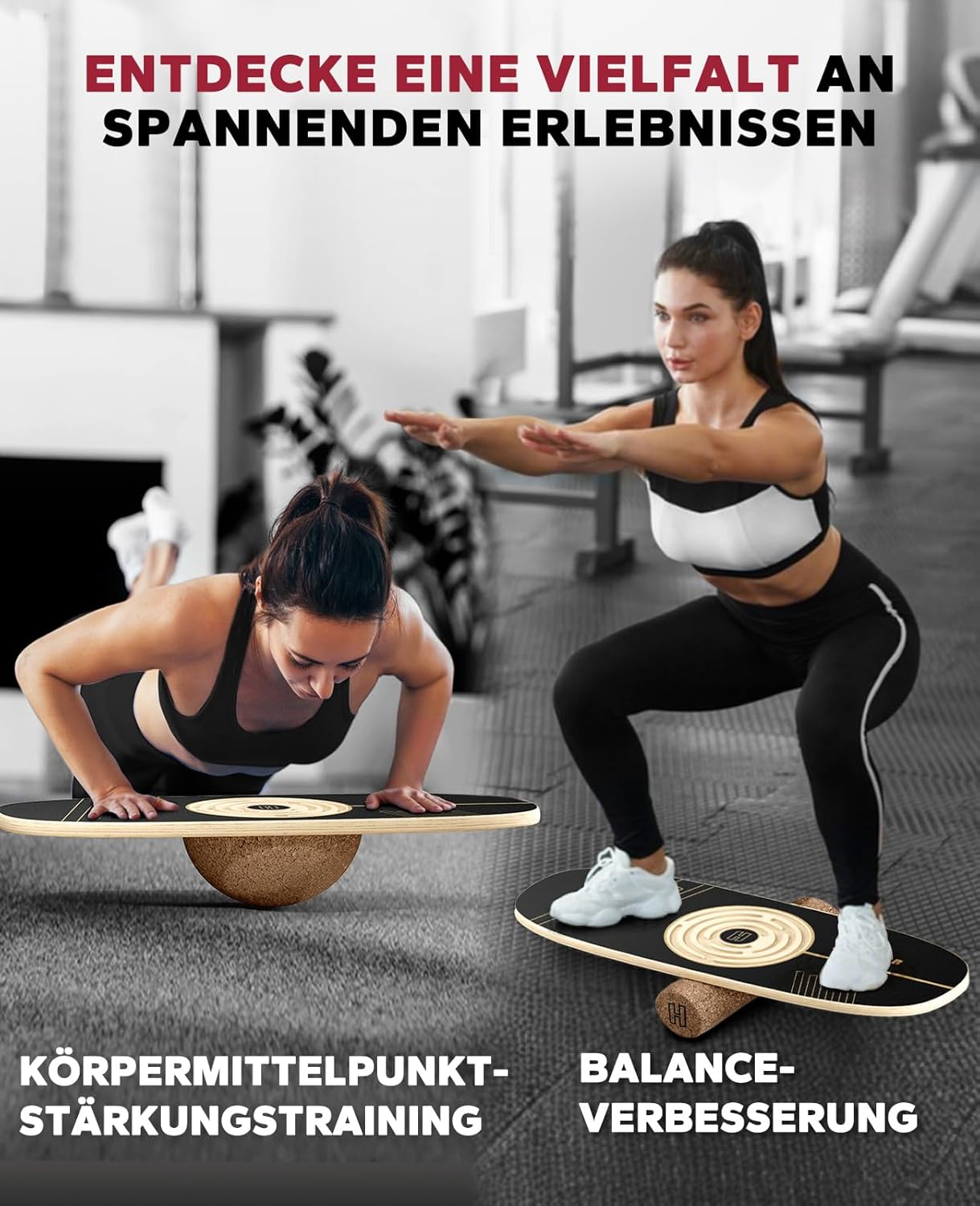 Labyrinth Balanceboard mit Korkrolle & Halbkugel, Schwarz / Holzfarben