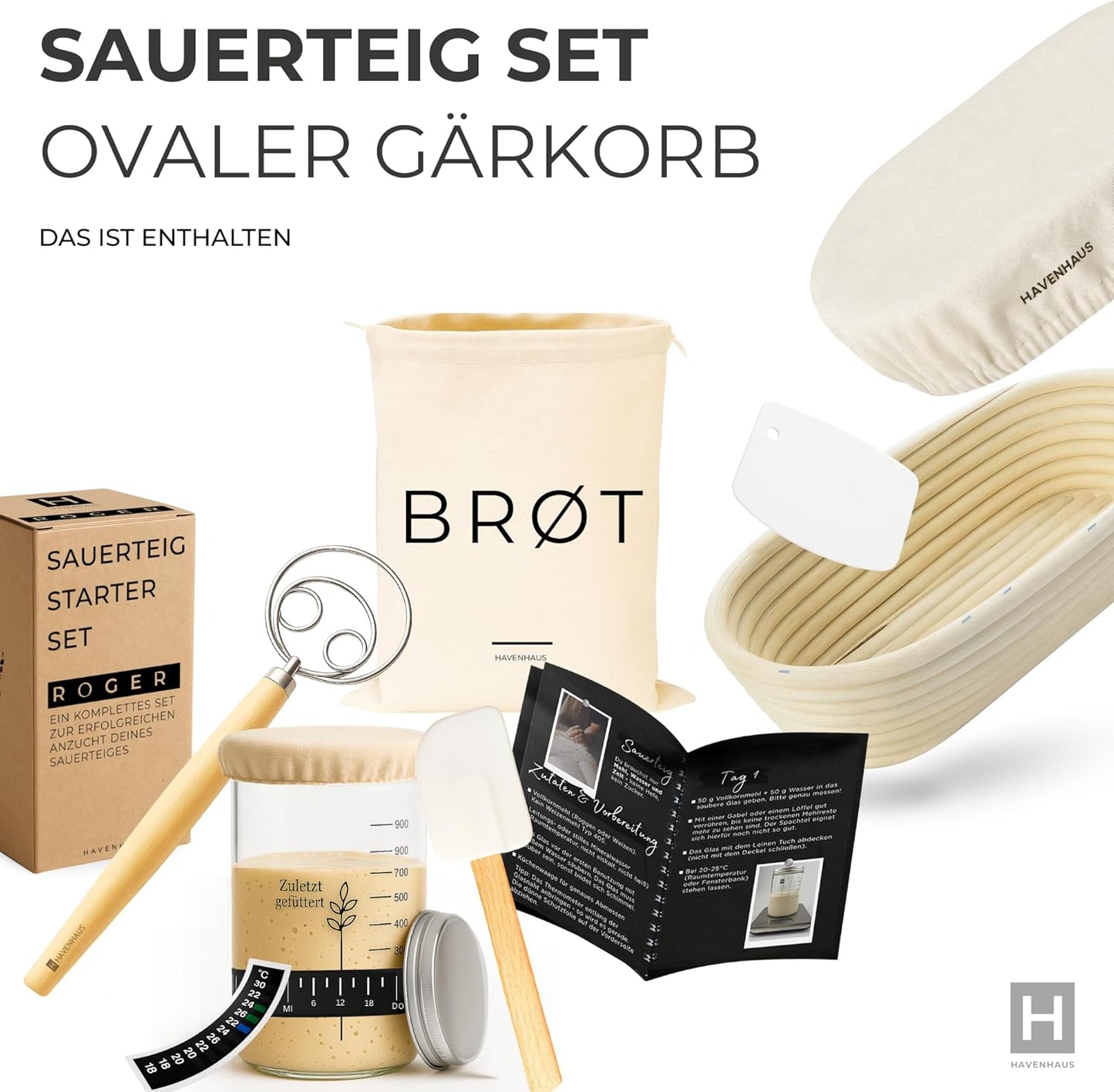 Brotbackset mit Gärkörbchen und Zubehör, Brotbackset Oval