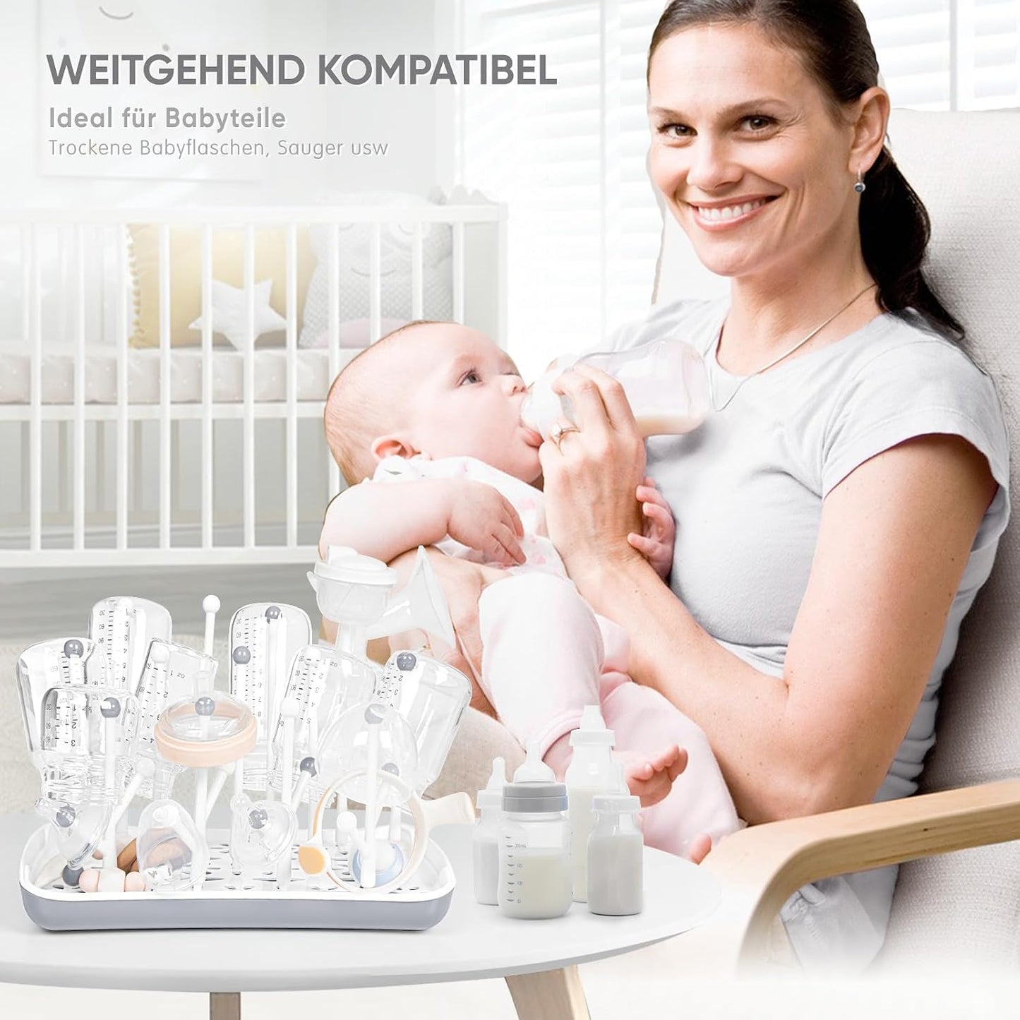 Trockenständer für Babyflaschen und Zubehör, Grau