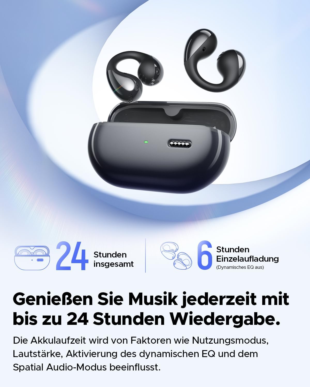 PearlClip Pro Open Ear Bluetooth Kopfhörer, Schwarz