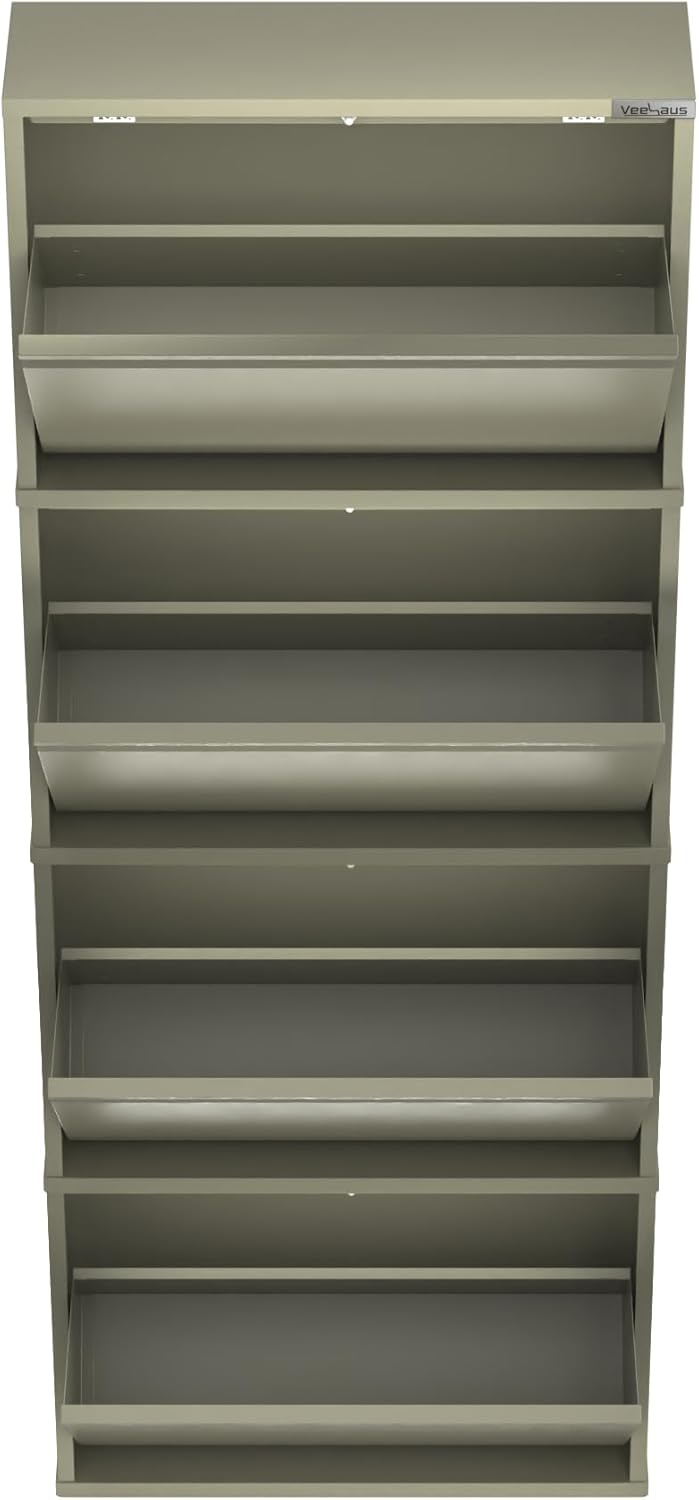 Hohes Schuhregal mit magnetischen Klappen, 4 Klappen Grau - Gris Galet