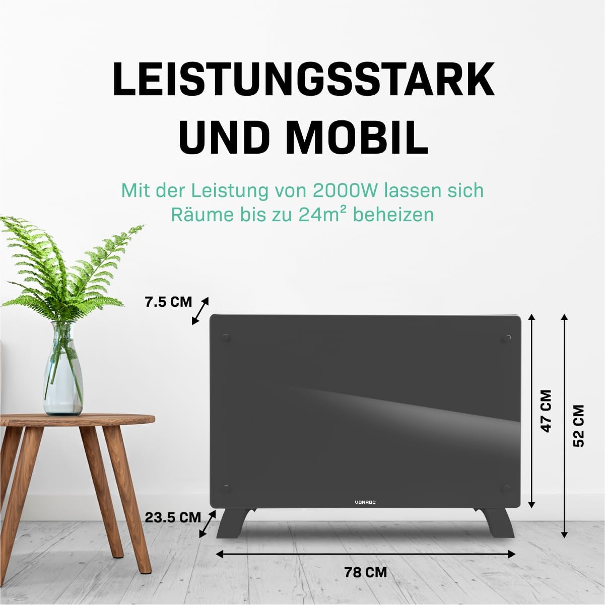 Elektro-Konvektor, App-gesteuert, Grau 2000W