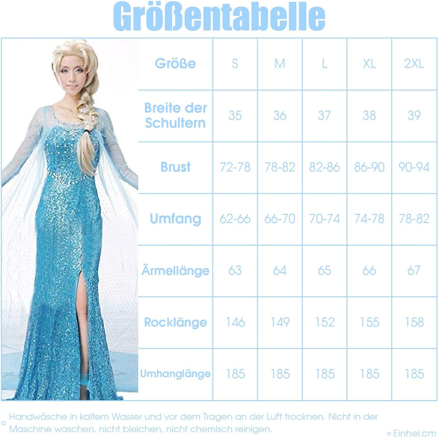Prinzessin Elsa Kostüm für Damen, Blau S