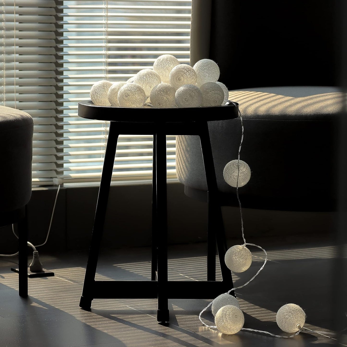 Lichterkette mit Baumwollkugeln, Cotton Ball White