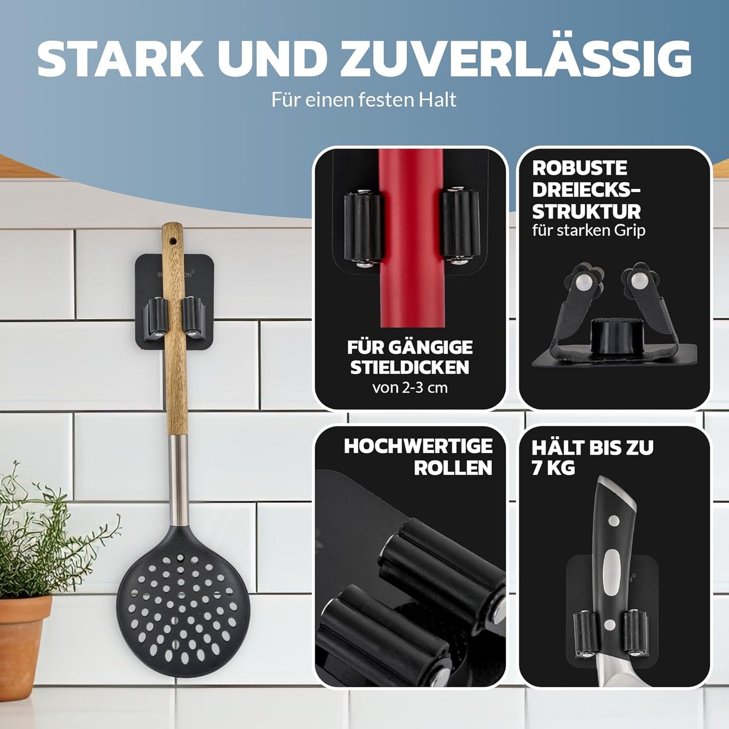 Selbstklebender Besenhalter für die Wand, Schwarz 4