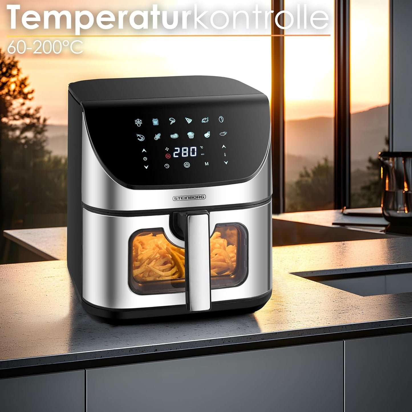 4-in-1 Heissluftfritteuse mit Sichtfenster SB-3150, 60-200°C