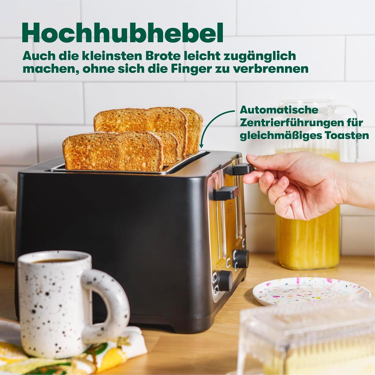4-Scheiben Toaster mit Automatikfunktionen, Modern Edelstahl und Schwarz