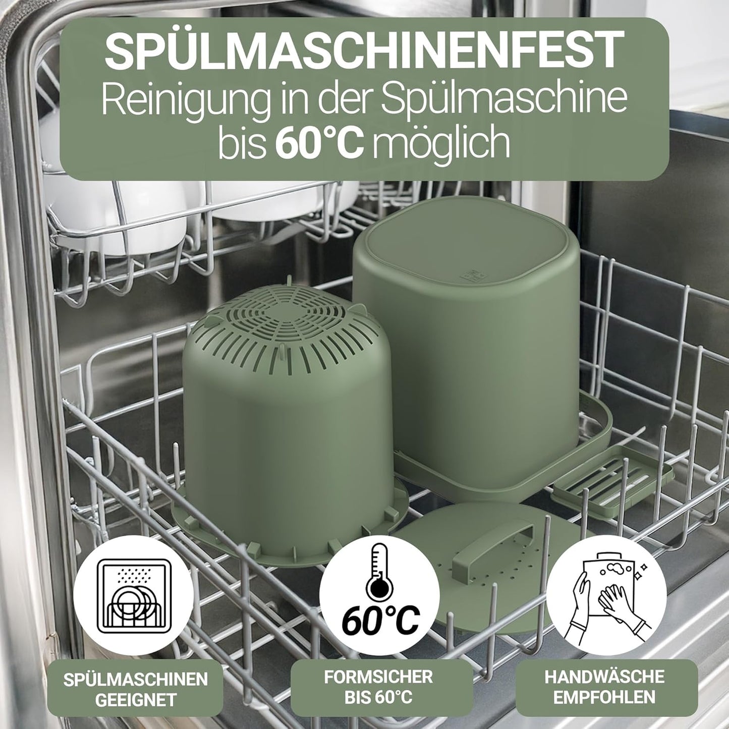 Biomülleimer mit Aktivkohlefilter 6L, geruchsdicht, Grün mit Aktivkohlefilter