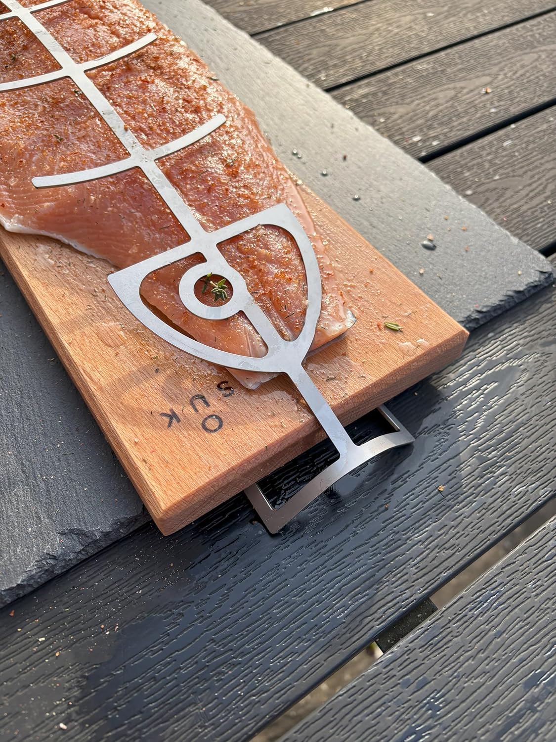Flammlachsbrett mit Halterung, Buche
