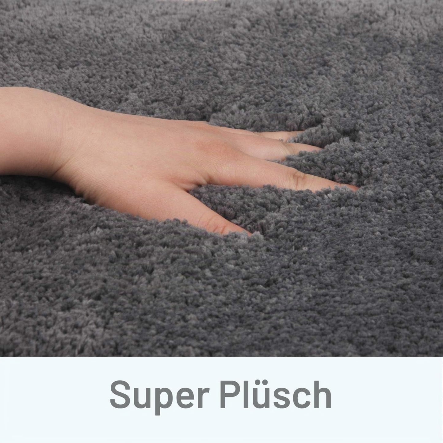Rutschfester Hochflor Badteppich, maschinenwaschbar, 50 x 80 cm Grau