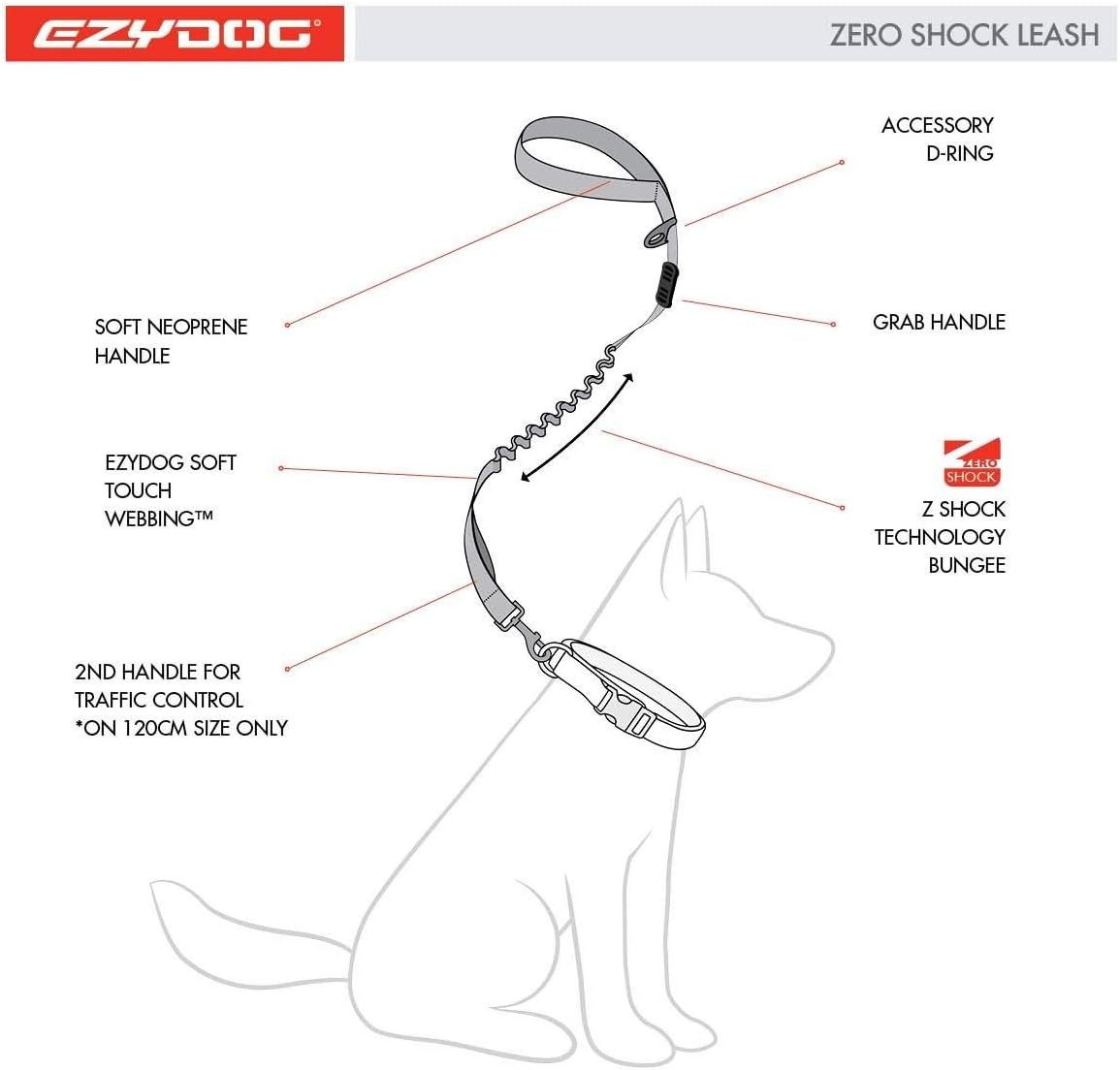 Elastische Hundeleine Zero Shock, 128 cm, Rosa, 120 cm (Lot de 1)