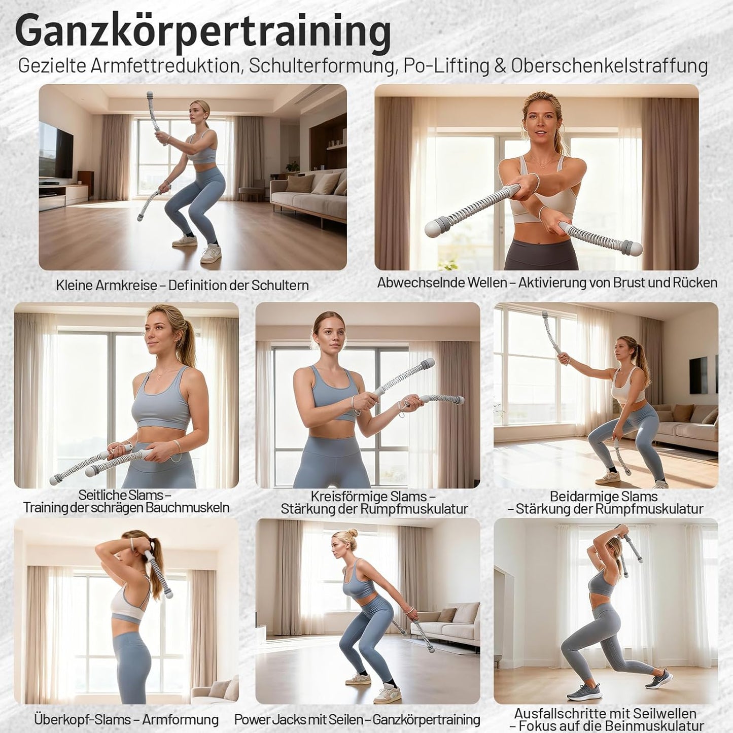 Ropeless Battle Rope für Krafttraining und HIIT, Grau