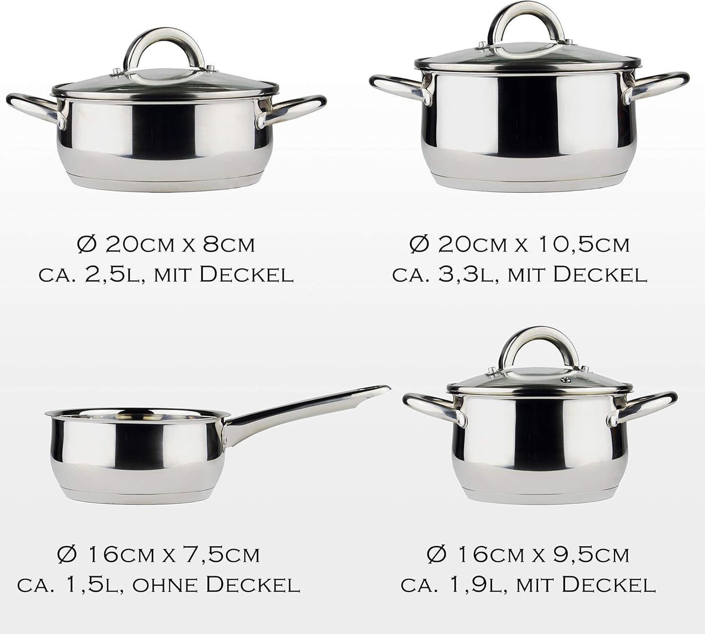 Topfset Induktion aus Edelstahl (7-teilig), 7tlg. Set