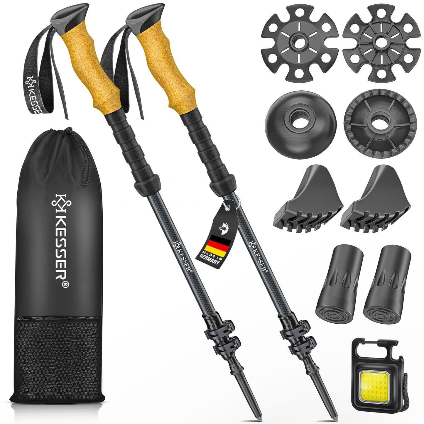 Faltbare Wanderstöcke aus Carbon, Teleskop - 105-135cm Carbon