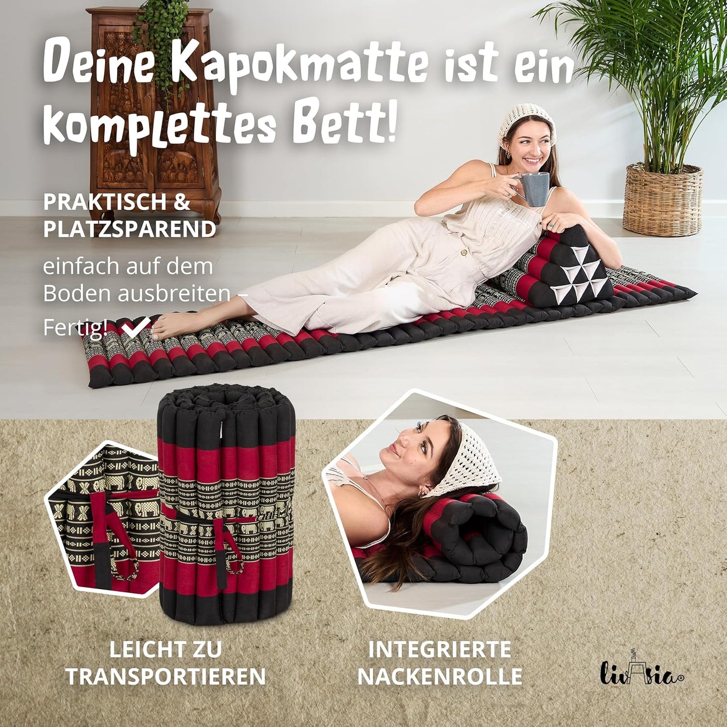 Rollmatratze 200x110, S (200 x 50 cm) Schwarz/Elefanten