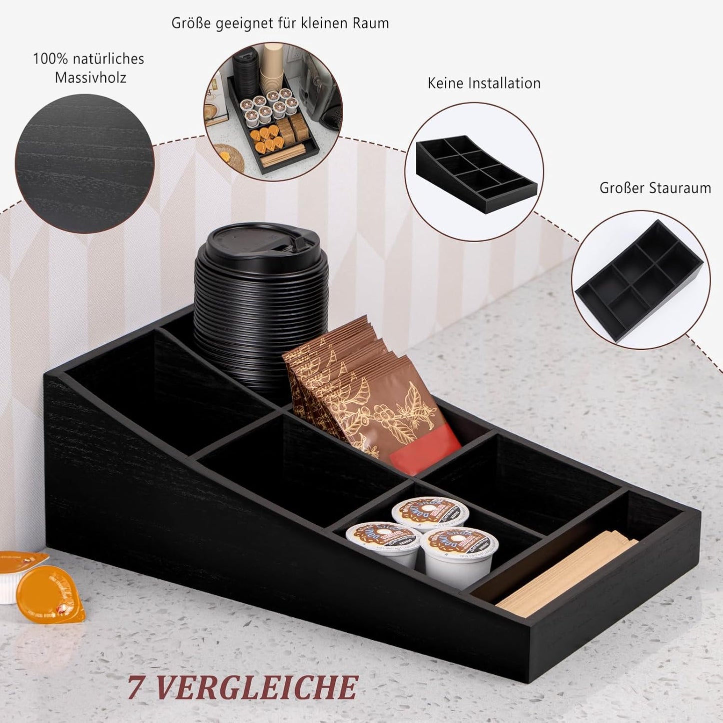 Kaffee-Organizer mit 7 Fächern für Kaffeeecke, Lang und Schmal (7 Fächer)