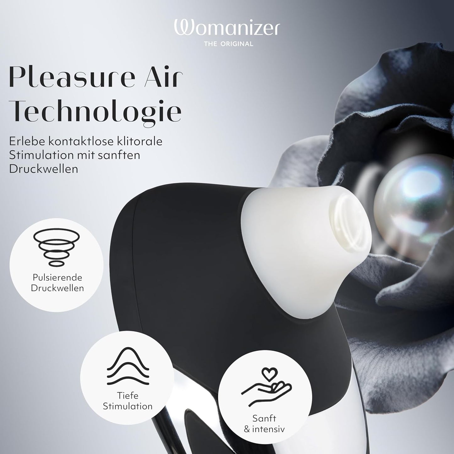 W500 Klitorisvibrator mit 12 Saugstufen, wasserdicht, Schwarz, Chrome 1 Stück (1er Pack)
