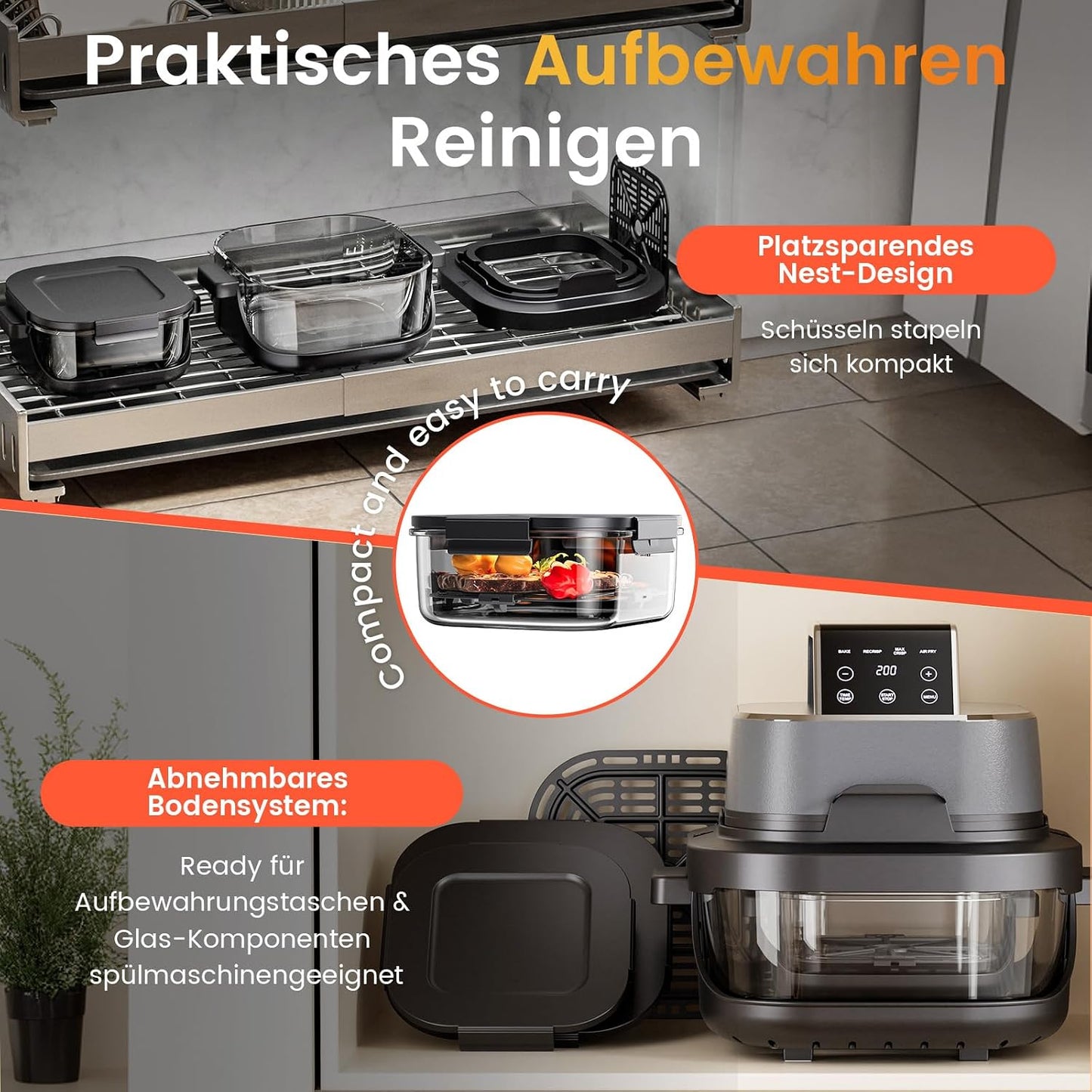 AF02-BLK Heissluftfritteuse mit Easy-View-Fenster