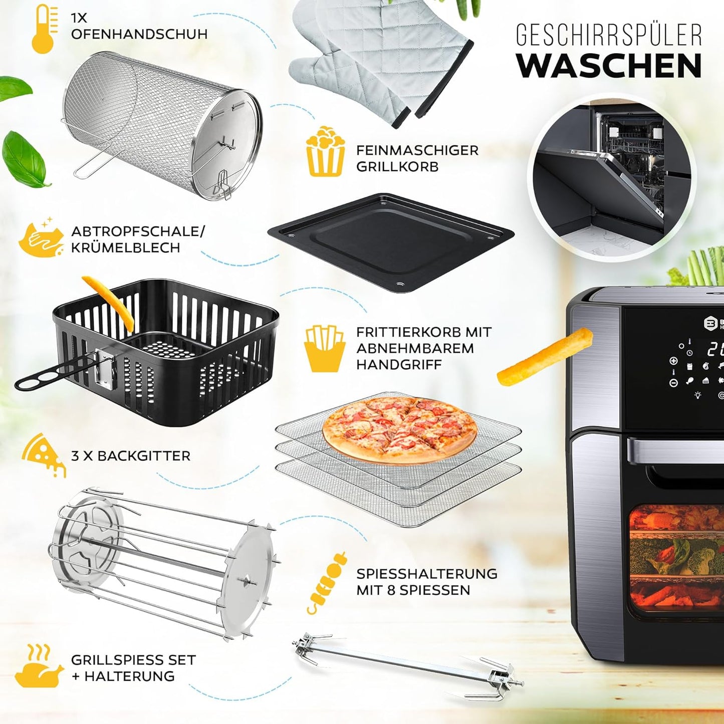 Heissluftfritteuse HL-1200-BL, 12 Liter|Schwarz