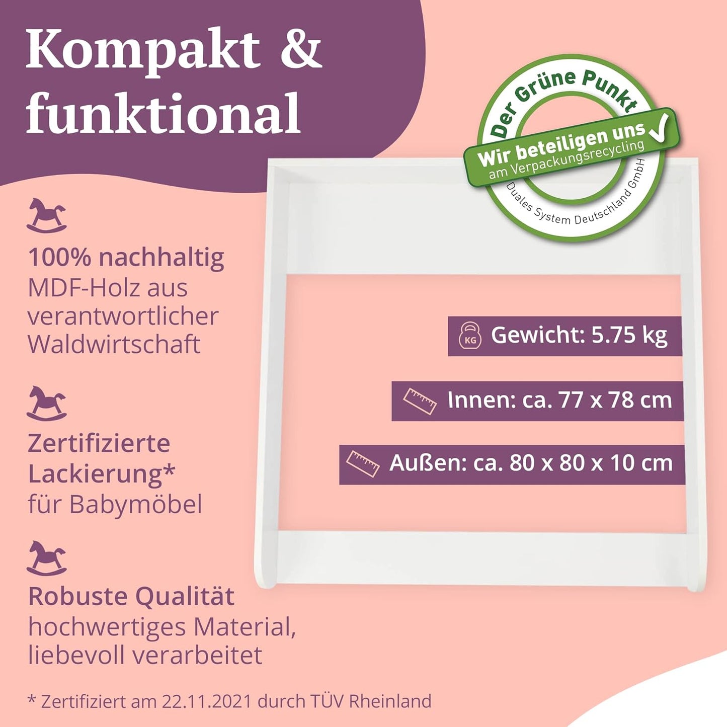 Wickelaufsatz Lasse für Hemnes und Songesand Kommoden, Weiß Holzstärke: 2cm