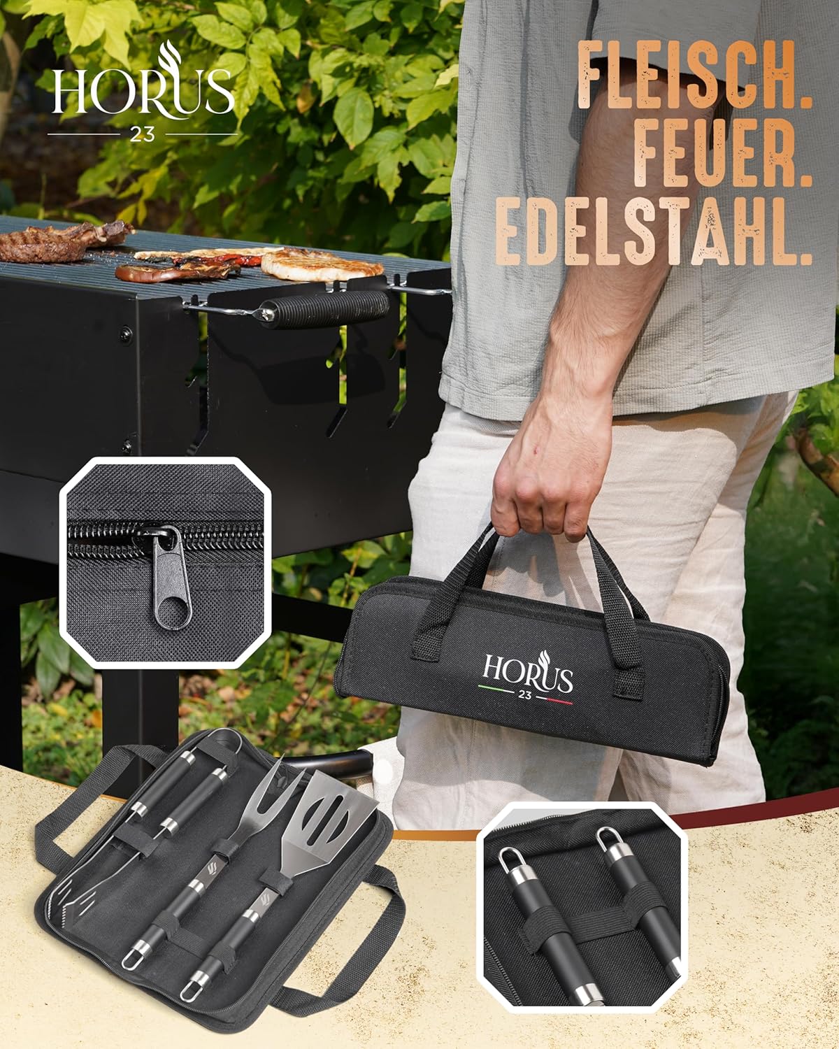 4-teiliges Grill Zubehör Set mit Tasche