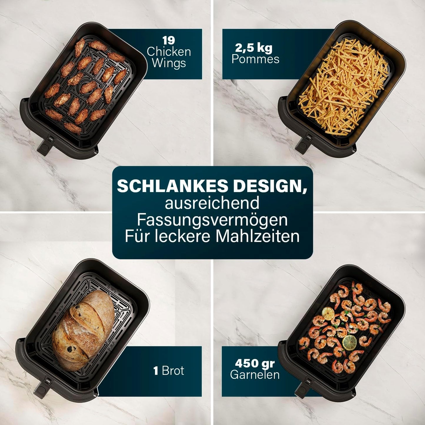 SlimFry Heissluftfritteuse mit 8 Programmen, Weisse Symbole 8 l
