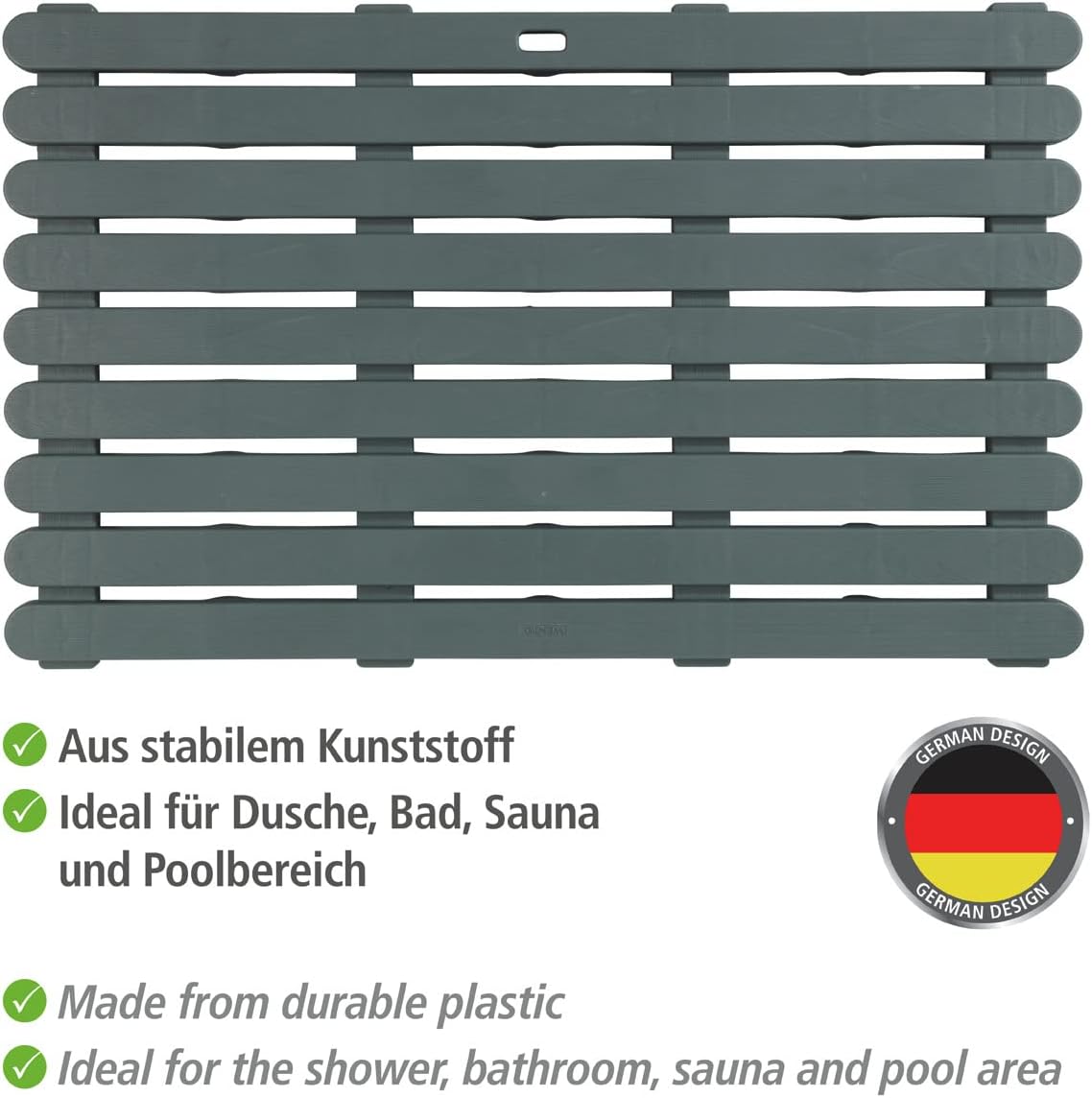 Badematte, rutschfest, Grau
