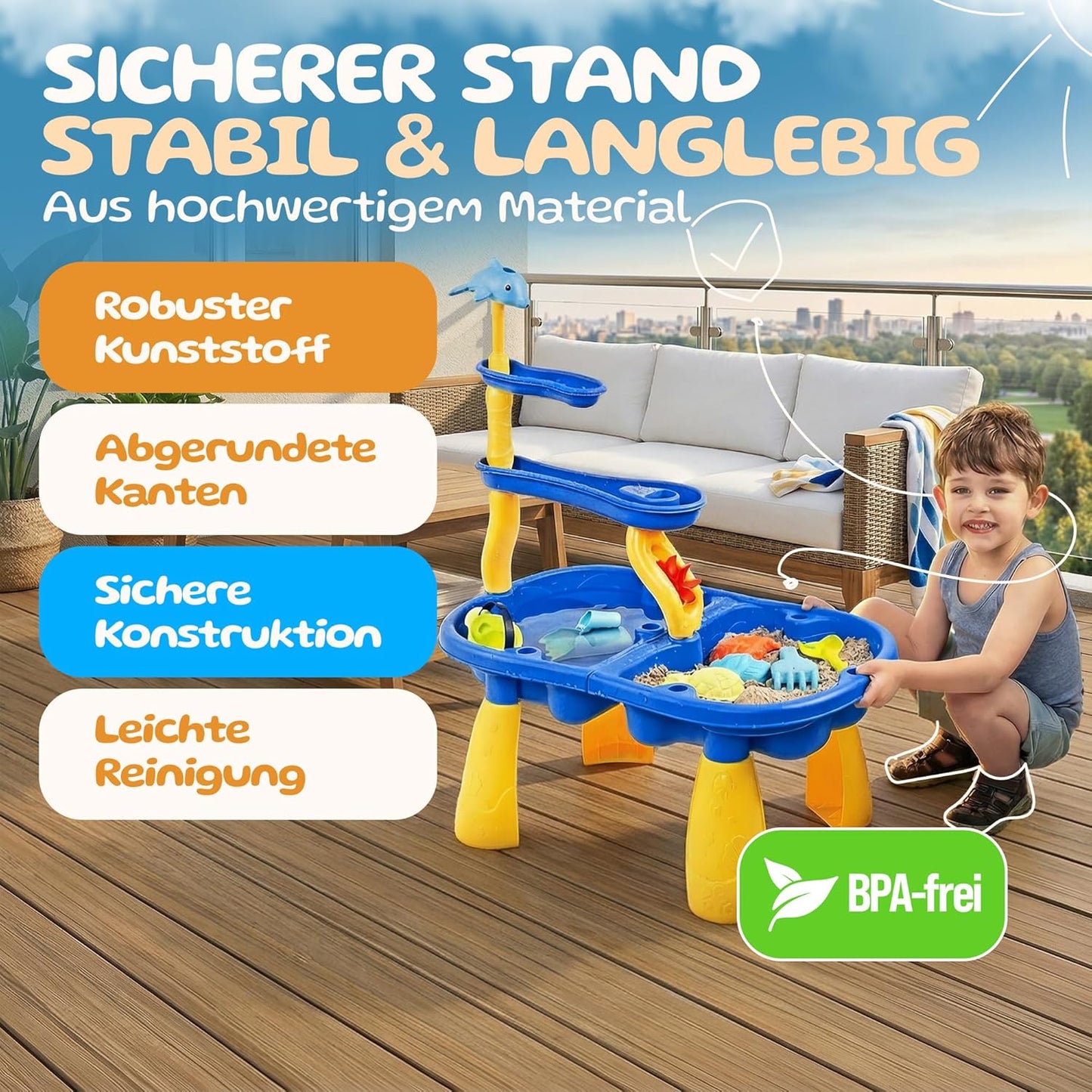 2-in-1 Sand- und Wasserspieltisch mit Zubehörset