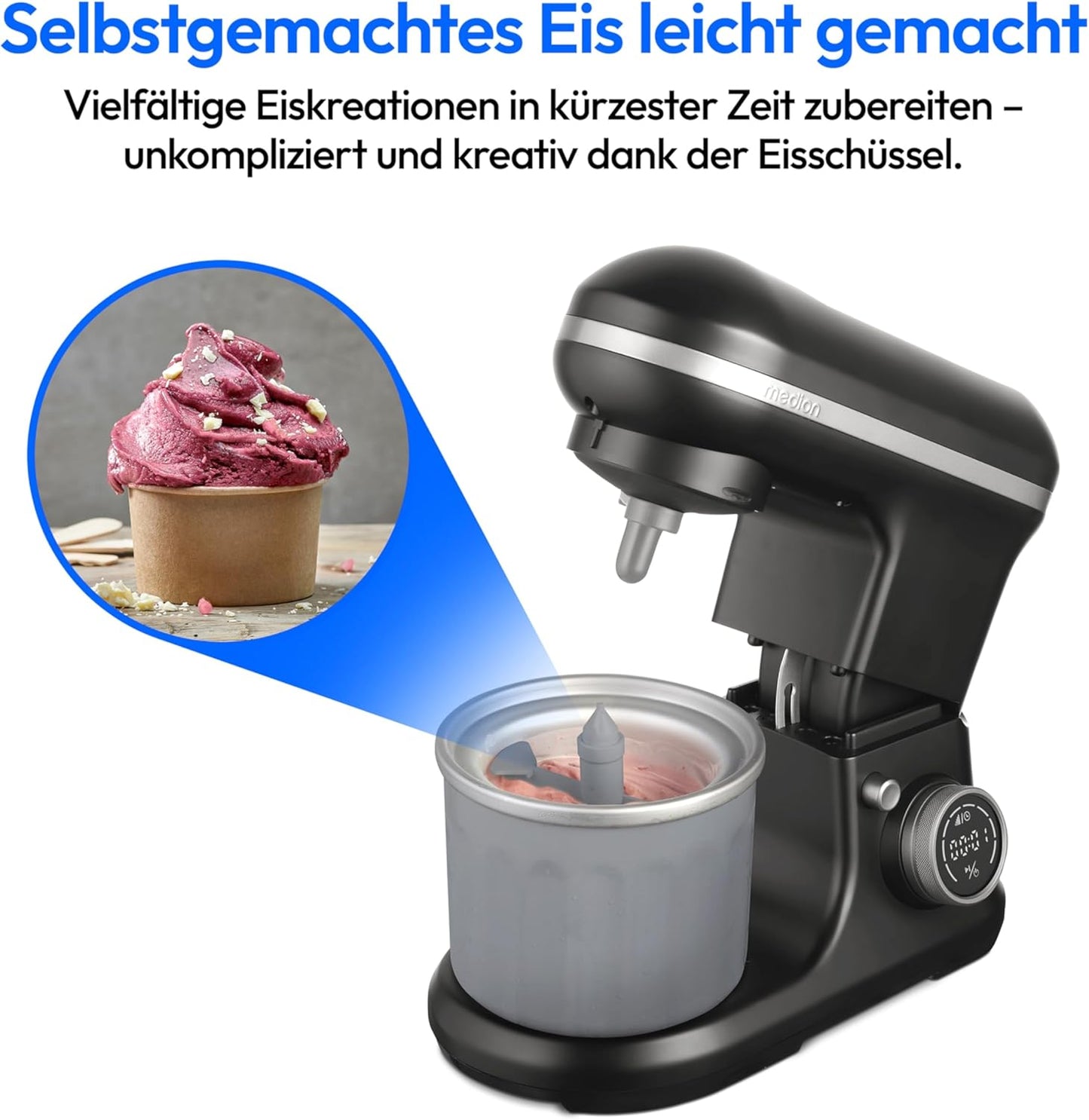 Digitale Küchenmaschine MD18420, Eisschüssel Schwarz