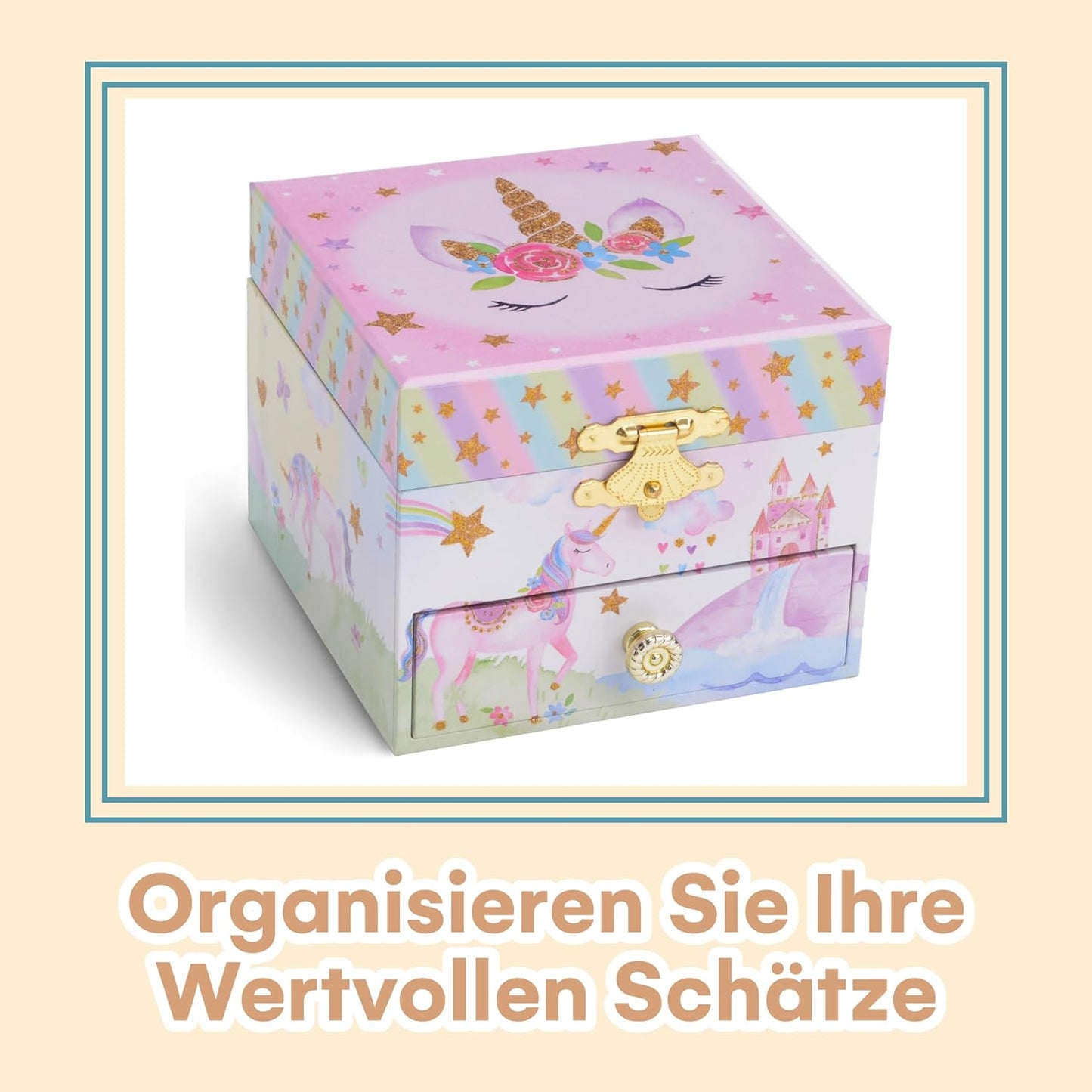 Schmuckkästchen mit Musik für Kinder, Glitzer Regenbogeneinhorn