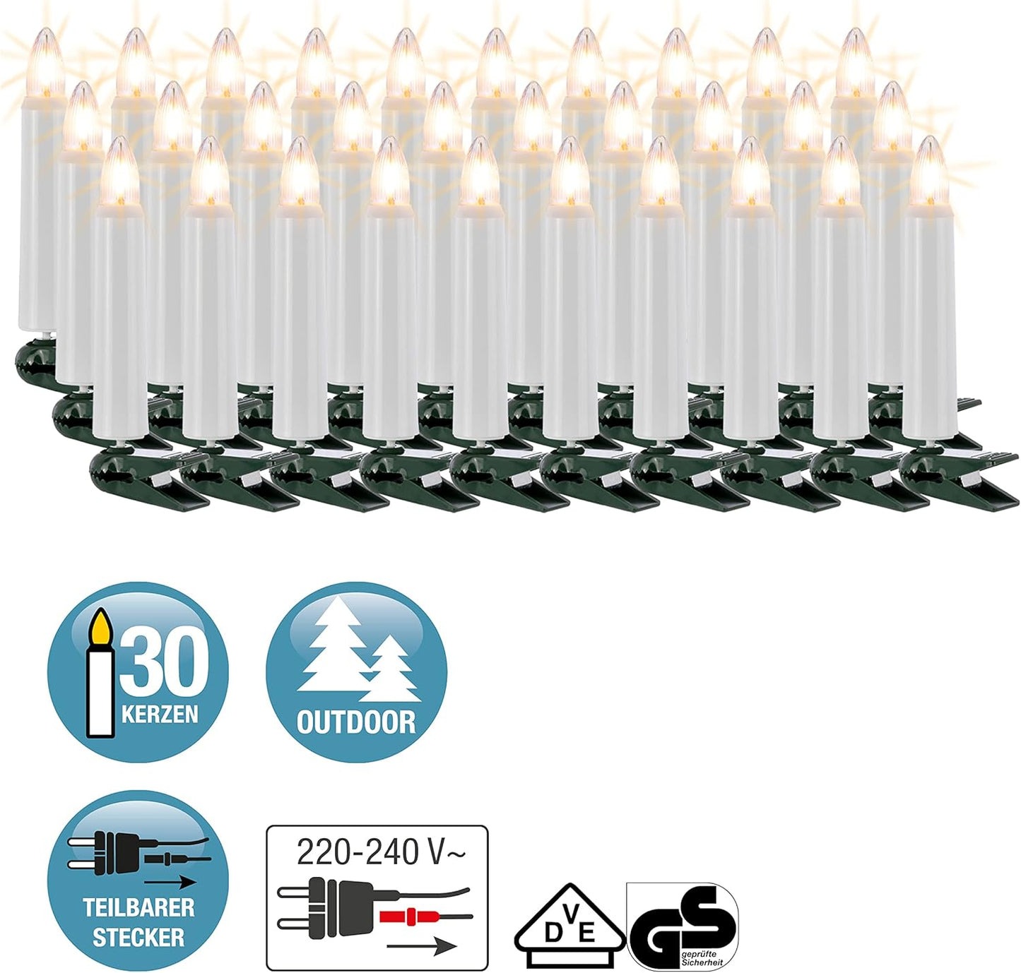 Weihnachtsbaum-Lichterkette mit 30 Kerzen), 32 m (30 BS) / Filament | Warm Weiss