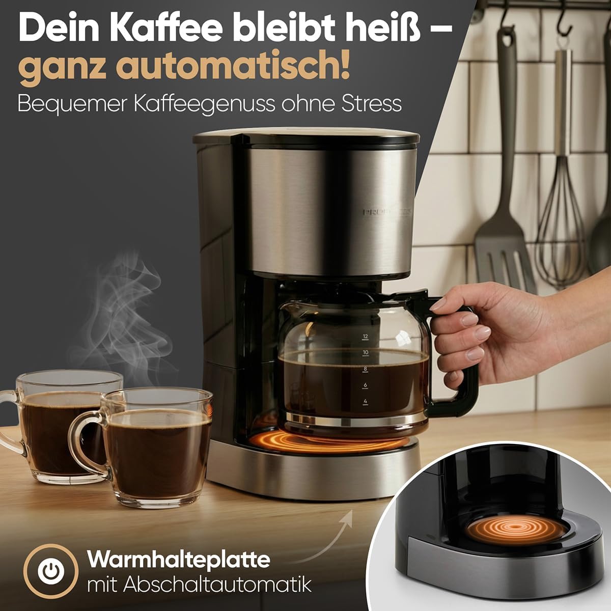 Filterkaffeemaschine mit Glaskanne, 12-14 Tassen