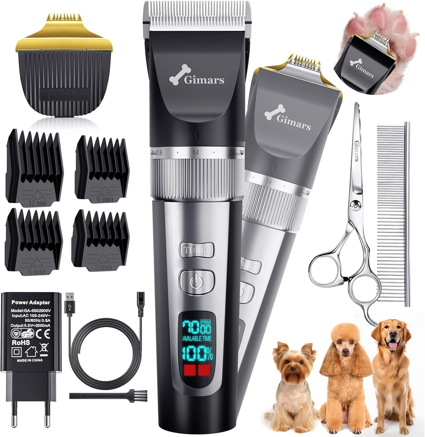 Hundeschermaschine mit Zubehör, 4-in-1 Pfotentrimmer + Schermaschine + Scherenset Silber