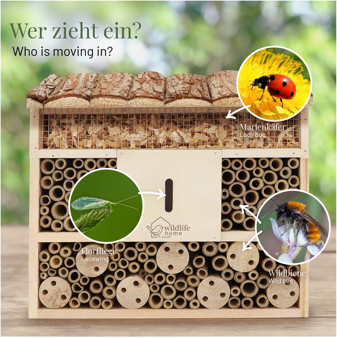 Insektenhotel-Set mit Rindendach, 2 x Wildbienen-Villa (Rindendach)