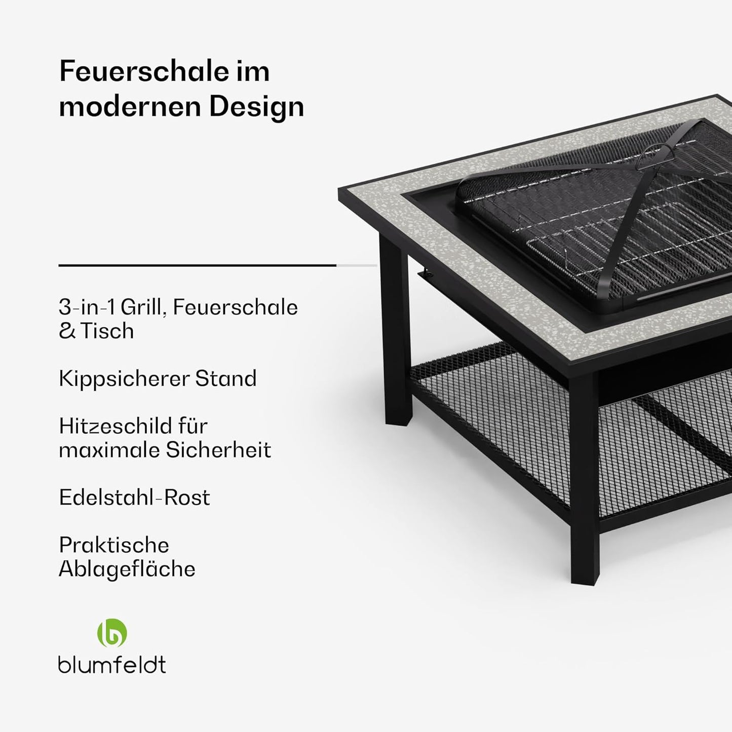 3-in-1 Feuerschale, Steingrau Quadratisch