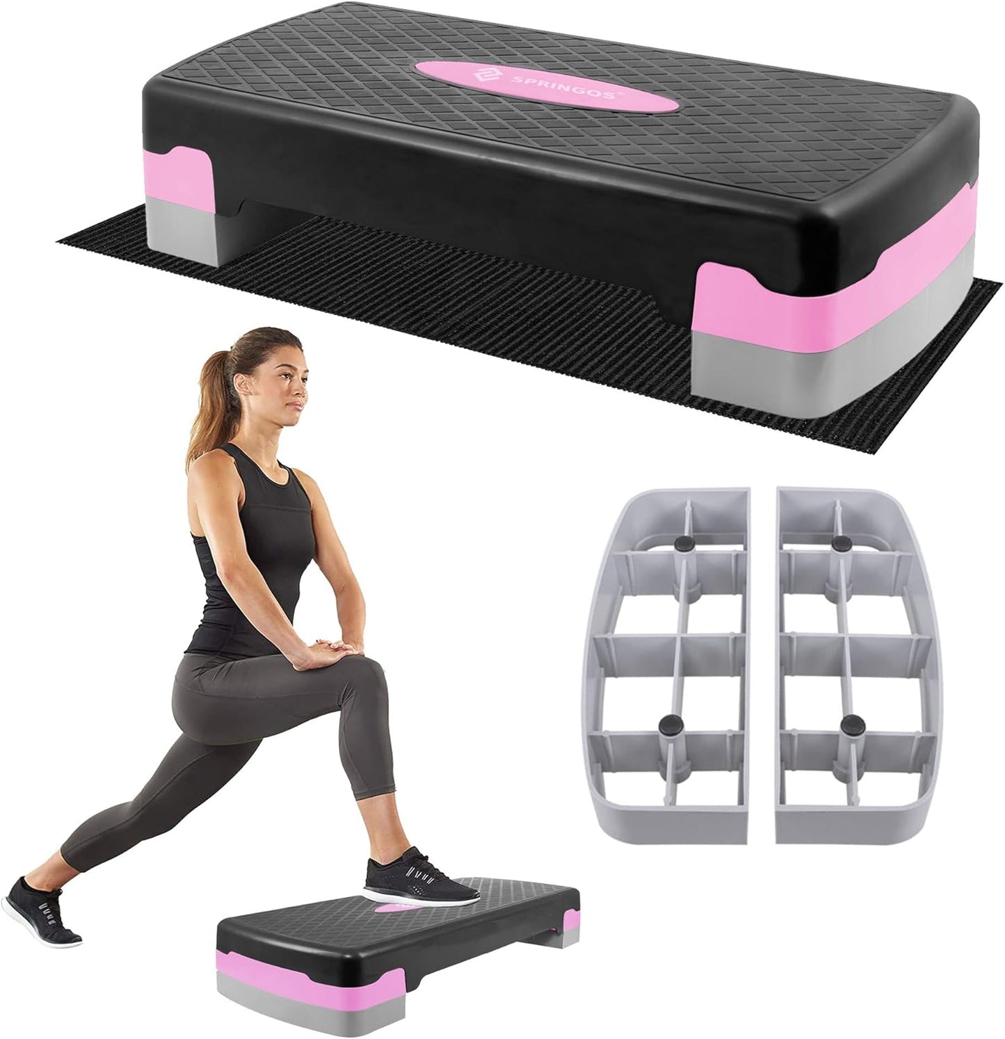 Höhenverstellbares Aerobic Steppbrett, rosa-grau